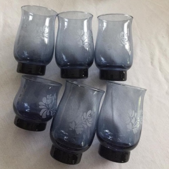 Pfaltzgraff Yorktowne Tumblers Frosted Etched Floral Blue Glasses Set of 6 - Picture 1 of 6